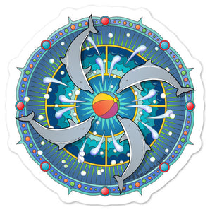 Dolphin Spin Mandala by David K. Griffin - Sticker - dkgriffinart