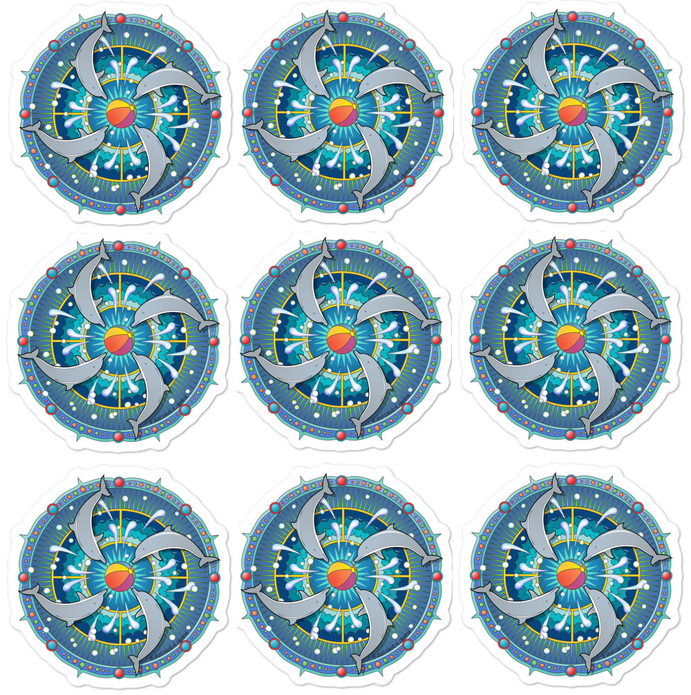 Dolphin Spin Mandala by David K. Griffin - Stickers (9-pack) - dkgriffinart