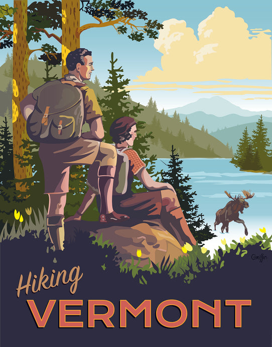 Retro Hiking Vermont Poster