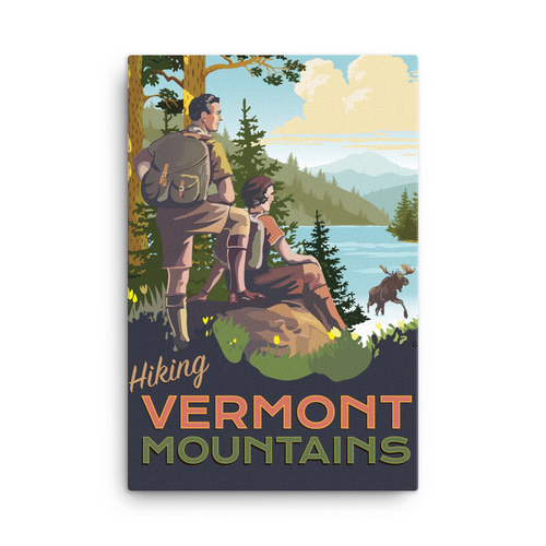Retro Hiking Vermont - Giclée Print on Canvas
