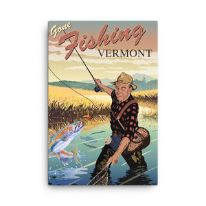 Retro Gone Fishing Vermont - Giclée Print on Canvas