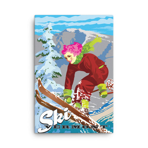 Retro Ski Vermont - Giclée Print on Canvas
