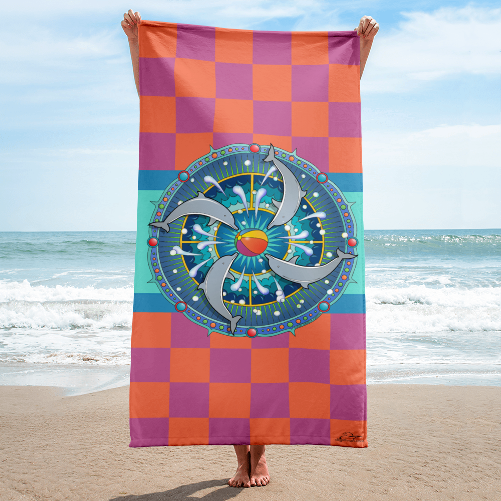 Dolphin Spin Mandala by David K. Griffin - Beach Towel - dkgriffinart