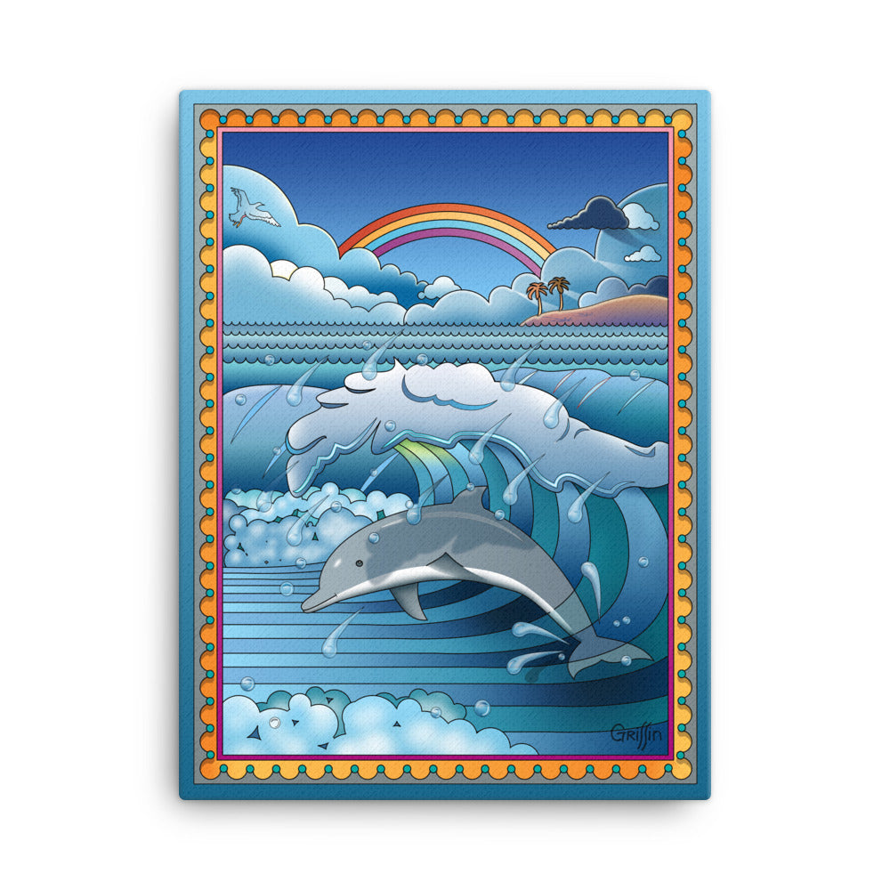 Dolphin Surfing - Canvas Print - dkgriffinart