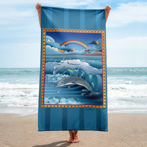 Dolphin Surfing by David K. Griffin - Beach Towel - dkgriffinart