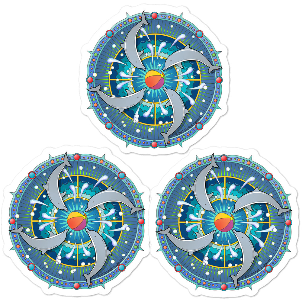 Dolphin Spin Mandala by David K. Griffin - Stickers (3-pack) - dkgriffinart