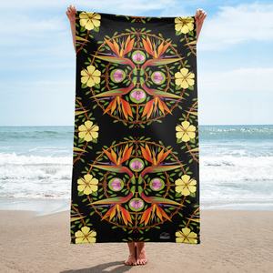 Tropical Flower Mandala by David K. Griffin - Beach Towel - dkgriffinart
