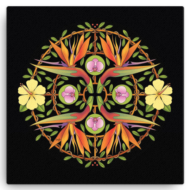 Tropical Flower Mandala by David K.Griffin - Canvas Print - dkgriffinart