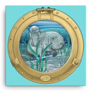 Momma Manatee Port Hole - Canvas Print - dkgriffinart