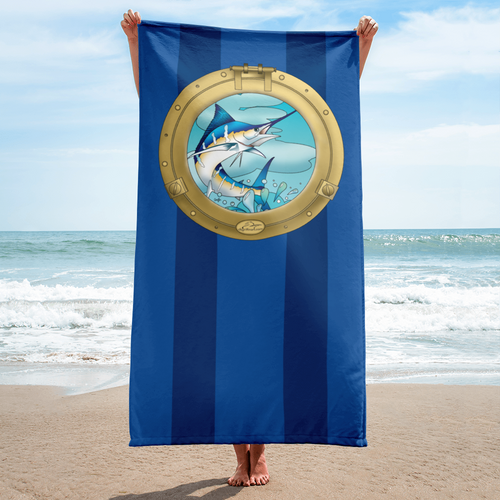 Marlin Dancing Port Hole - Beach Towel - dkgriffinart