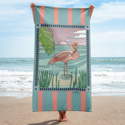 Lady in Pink, Flamingo by David K. Griffin - Beach Towel - dkgriffinart