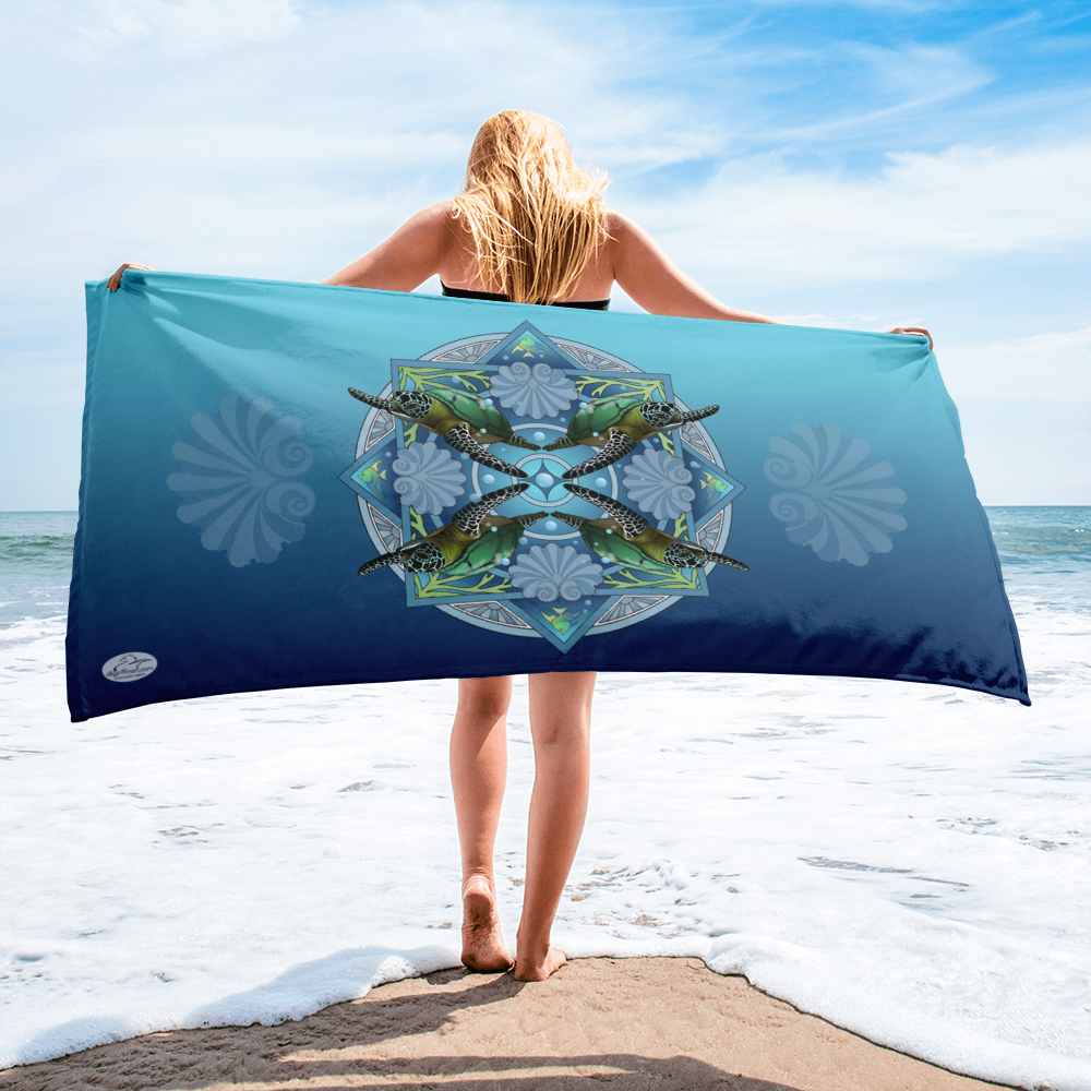Sea Turtle Mandala by David K. Griffin - Beach Towel - dkgriffinart