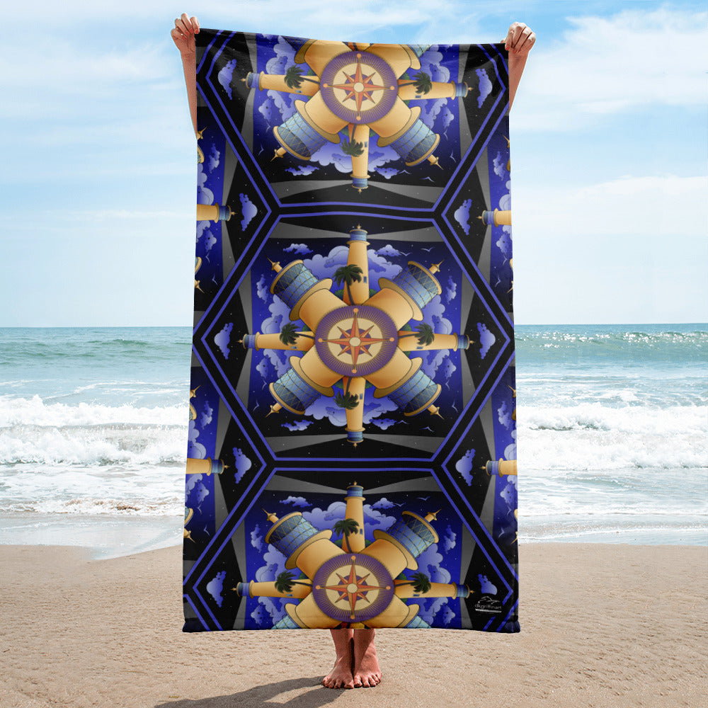 Lighthouse Mandala by David K. Griffin - Beach Towel - dkgriffinart